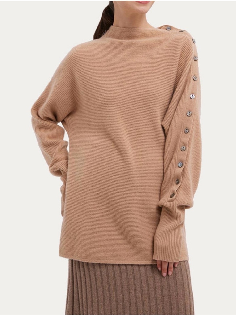 Gentle Herd Slouchy Wool Cashmere Knit Mock Neck Sweater Size Medium Beige Tan